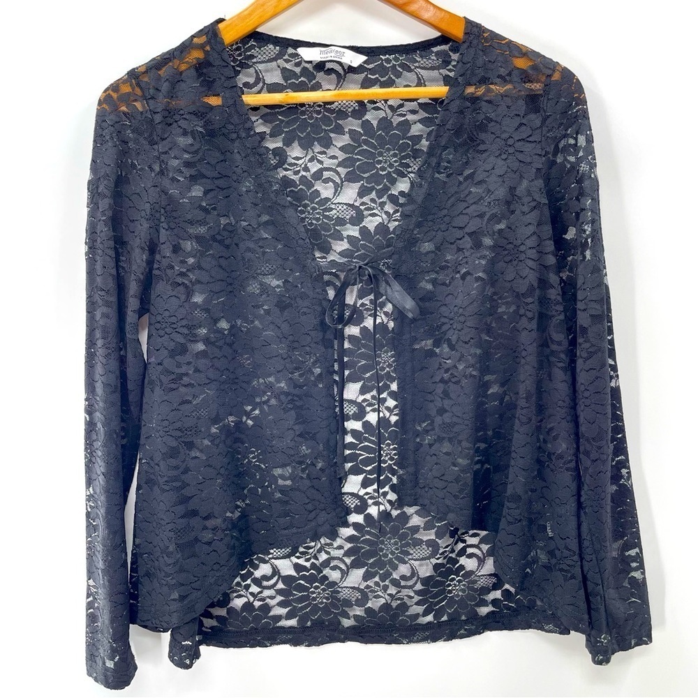 Meaveor Indie Grunge Black Lace Tie Front Witchy Whimsygoth Shirt Size Small